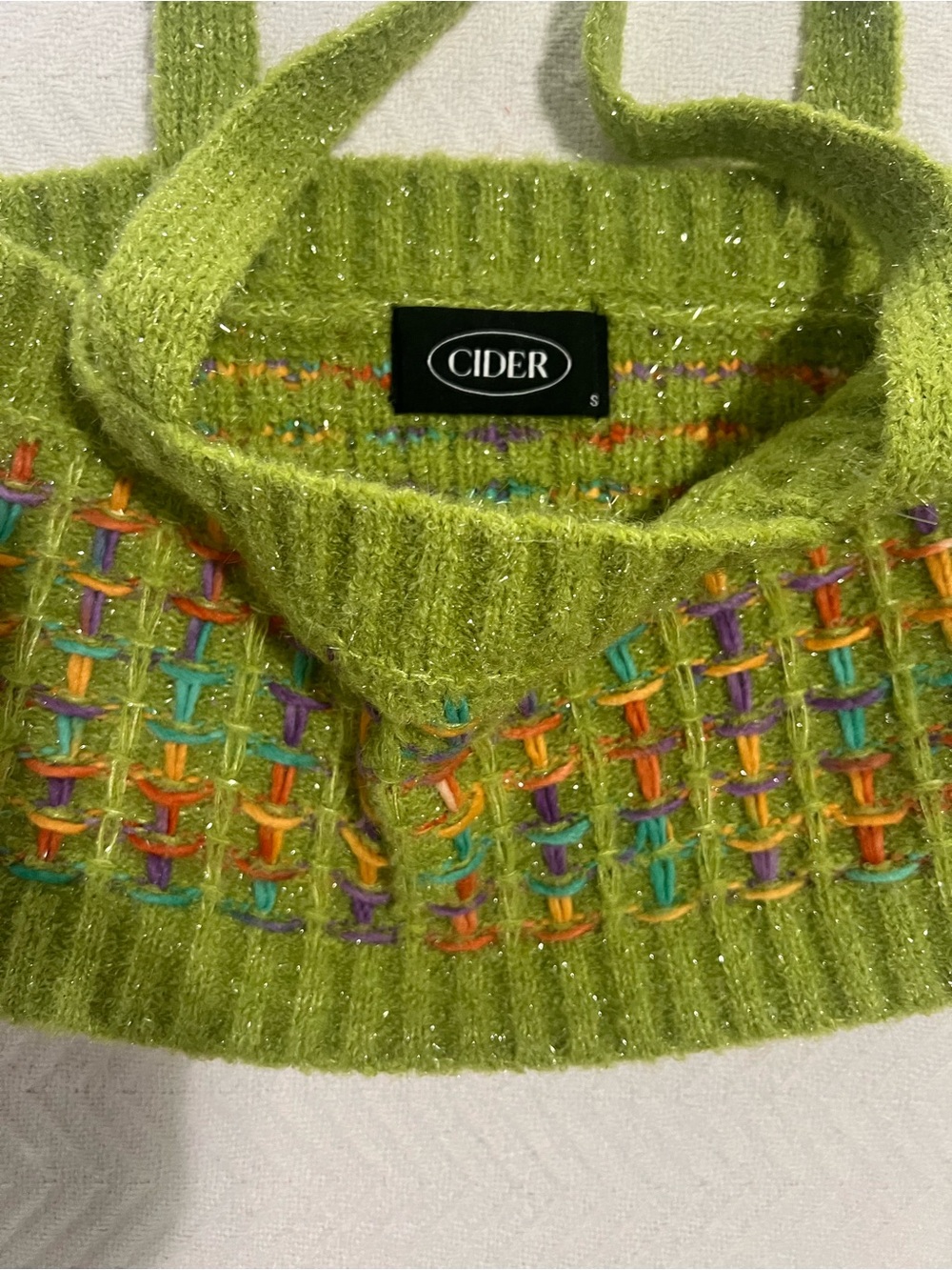 Cider Lime Green Sparkle Knit Crop Top with Multicolor Accent Size S NWOT